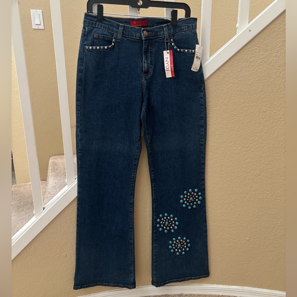 NYDJ  NWT Blue Flare Jeans with Beaded Accents